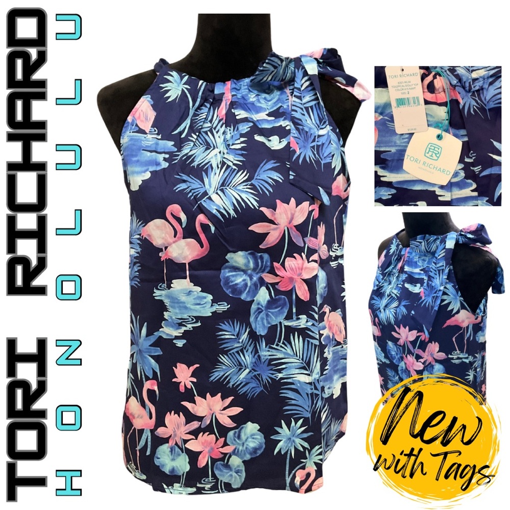 NWT TORI RICHARD Honolulu Flamingo Toilepical Dolly Top | 100% Cotton
